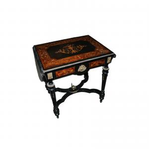 19th Century Louis XVI Side Table with Richly Inlaid Drop Leaves